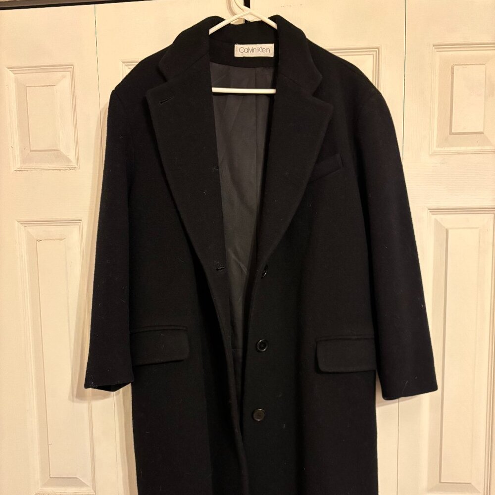 100% Wool Black Trench Coat | Calvin Klein | Size 8